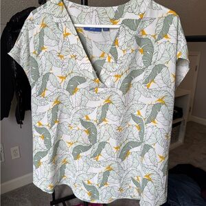 Apt. 9 Green and Yellow Leaf Print Blouse